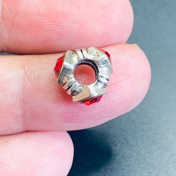 Sterling Silver 925 Red Crystal Slide Charm For Slide Charm Bracelets - Picture 4 of 10